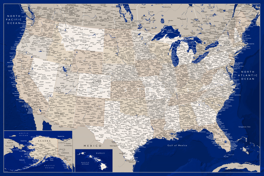 Highly detailed map of the United States, Kameryn von Rosana Laiz Blursbyai