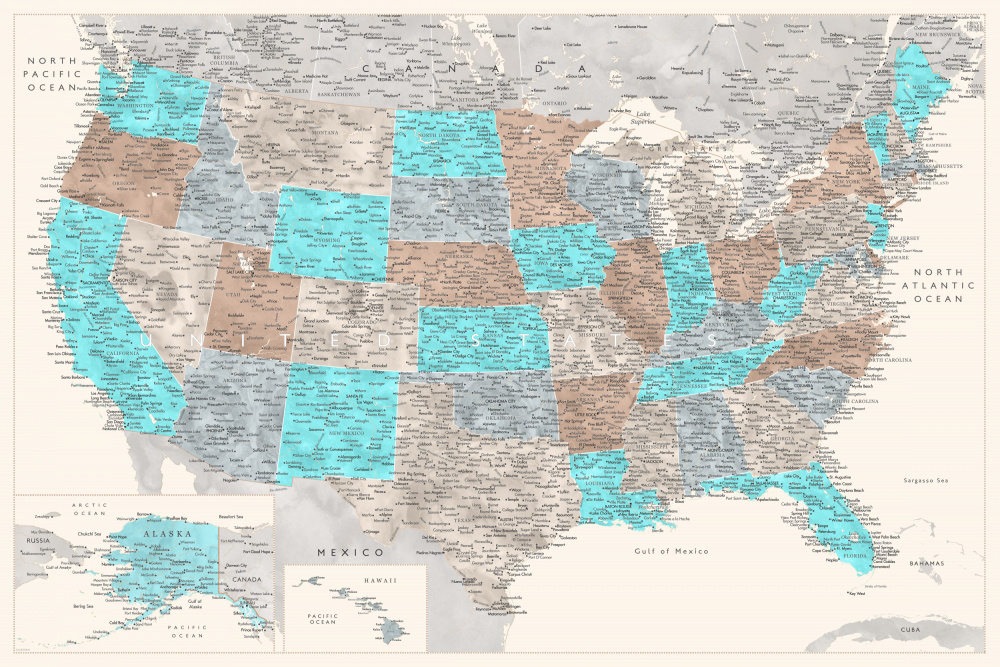 Highly detailed map of the United States, Romy von Rosana Laiz Blursbyai