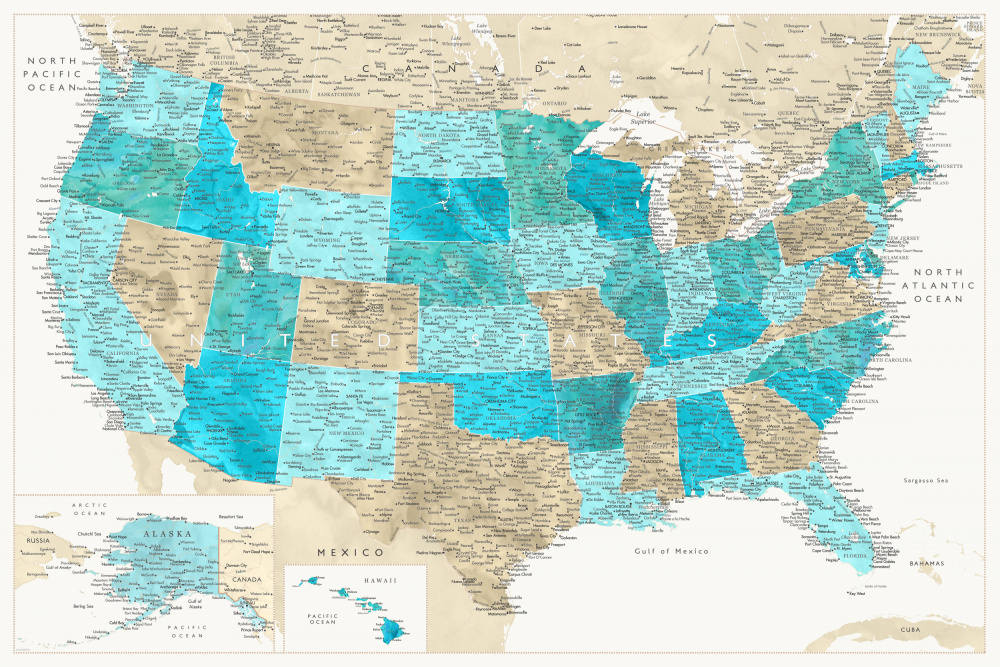 Highly detailed map of the United States, Uxia von Rosana Laiz Blursbyai