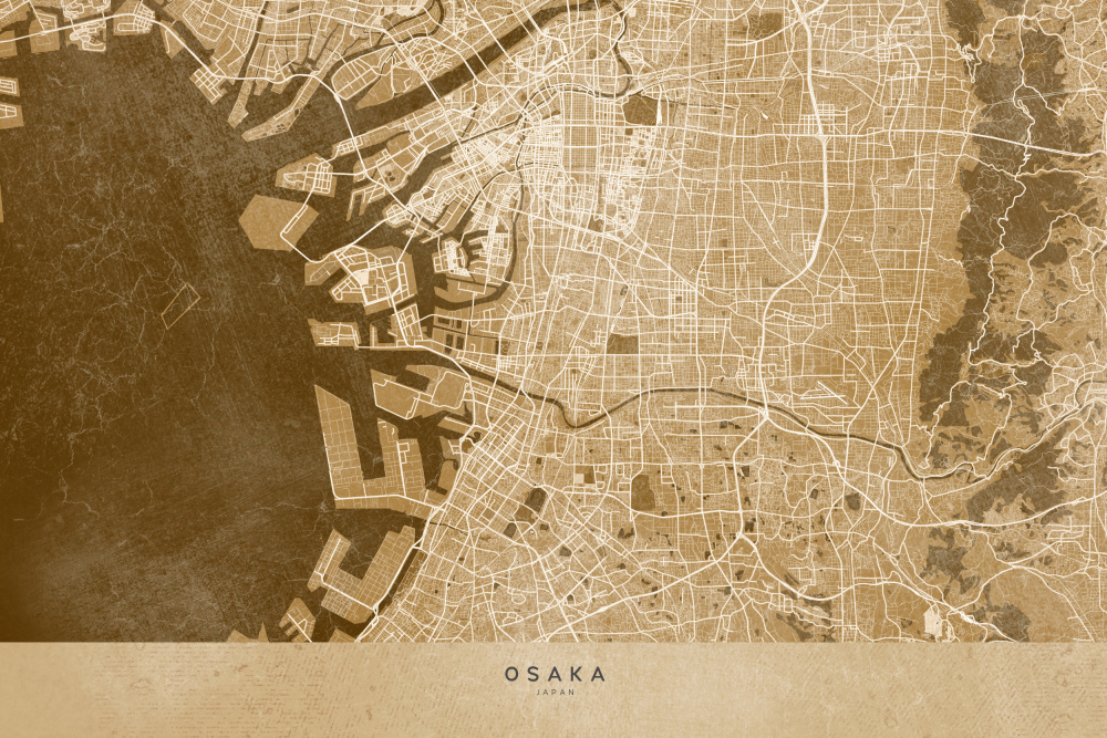 Sepia map of Osaka von Rosana Laiz Blursbyai