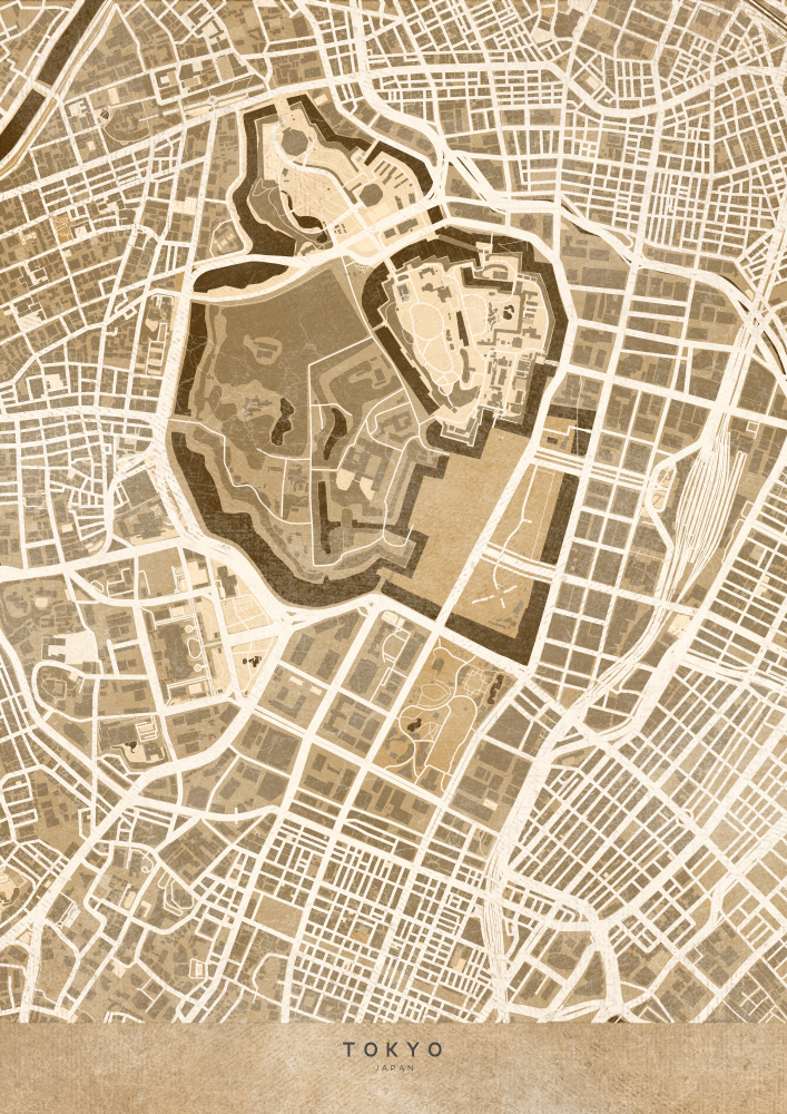 Sepia map of Tokyo von Rosana Laiz Blursbyai