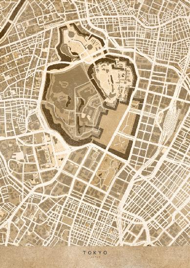 Sepia map of Tokyo