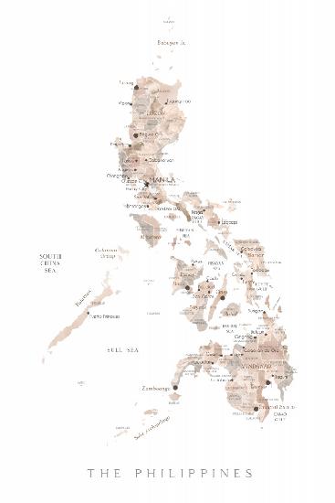 Taupe watercolor map of Philippines