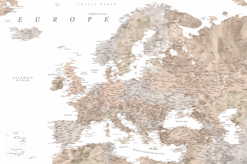 Taupe detailed map of Europe von Rosana Laiz Blursbyai