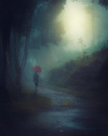 Woman with red umbrella