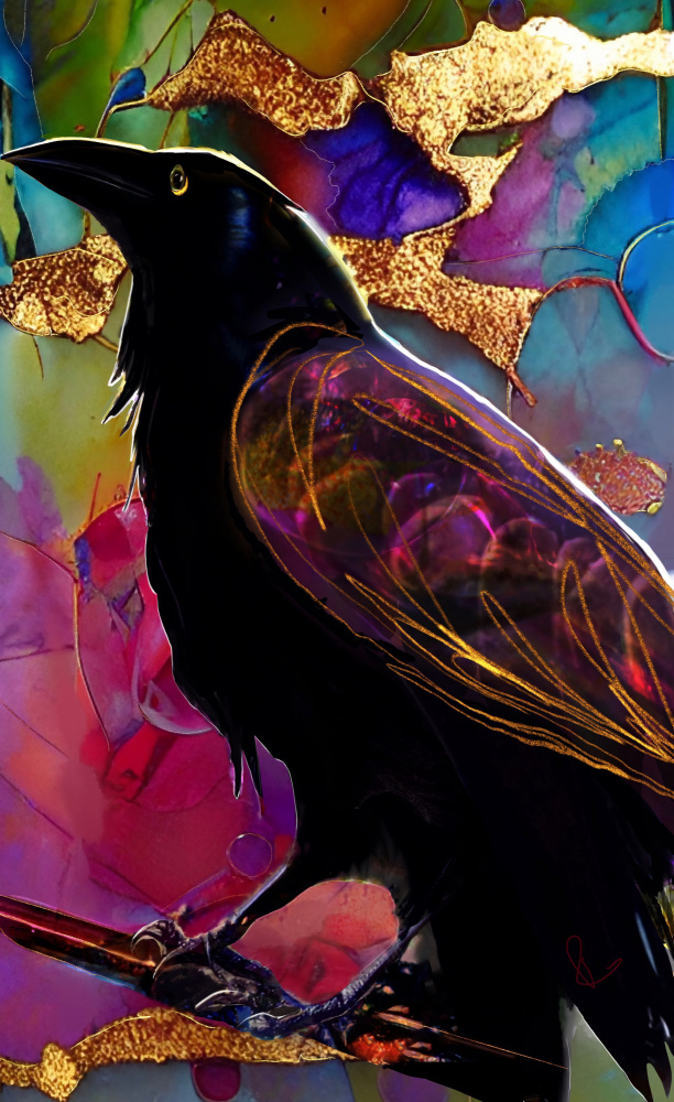 Raven with Pink and Gold von Ruth Day