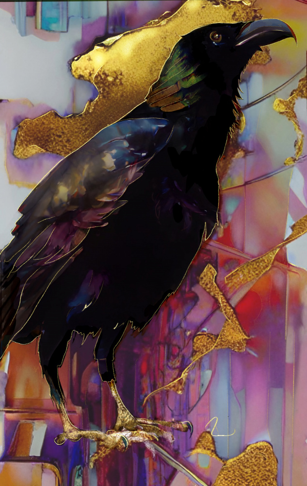 Raven with Pink and Gold von Ruth Day