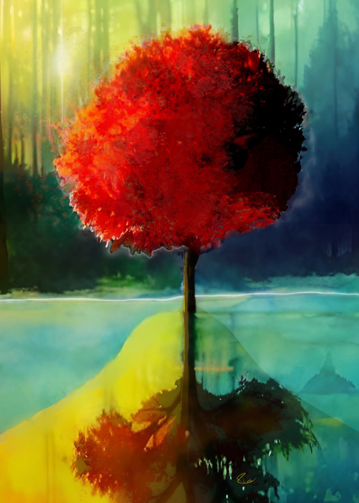 Red Tree Reflected von Ruth Day