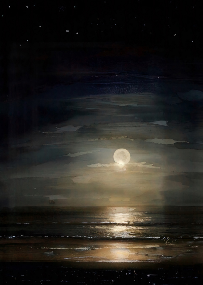 Full Moon Over Ocean von Ruth Day