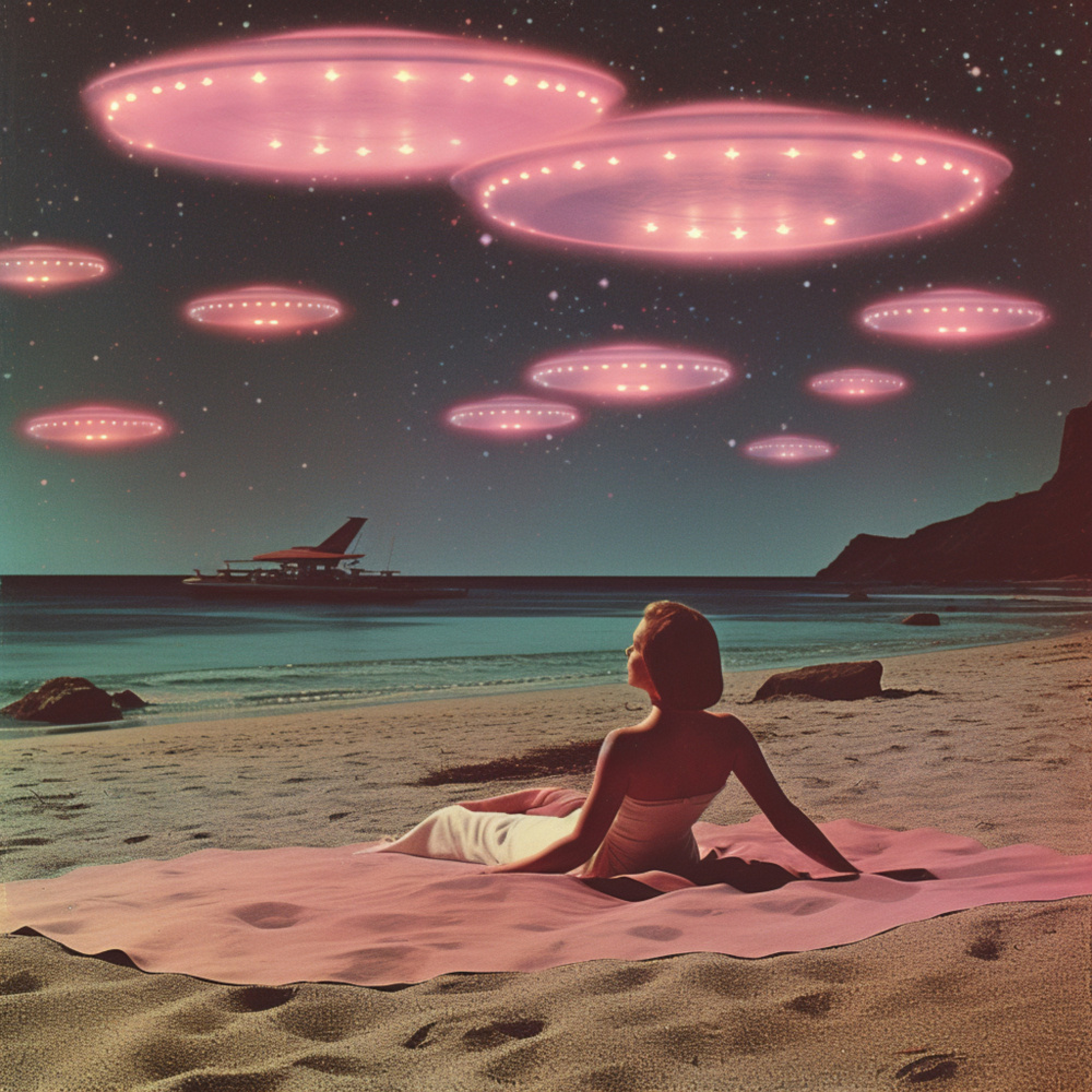 Alien Beach At Night Collage Art von Samantha Hearn