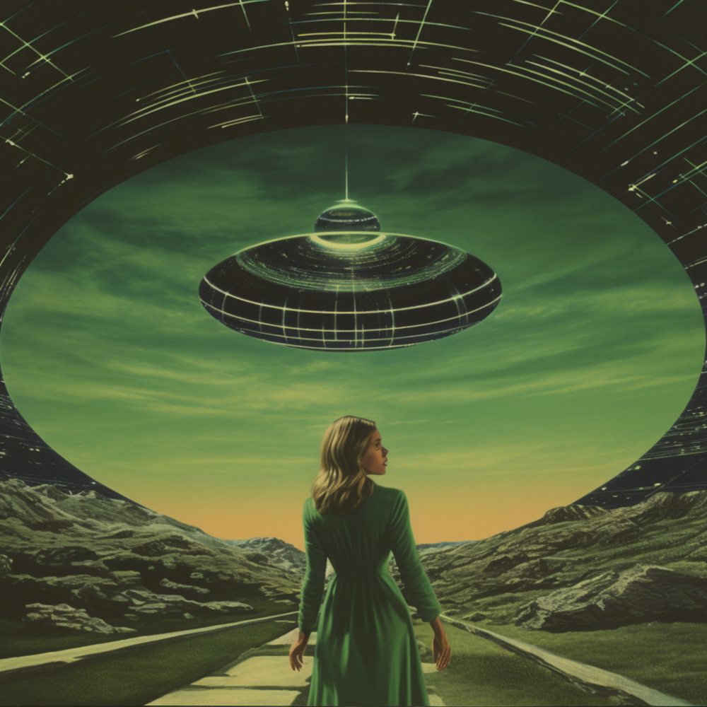 Green UFO Collage Art von Samantha Hearn