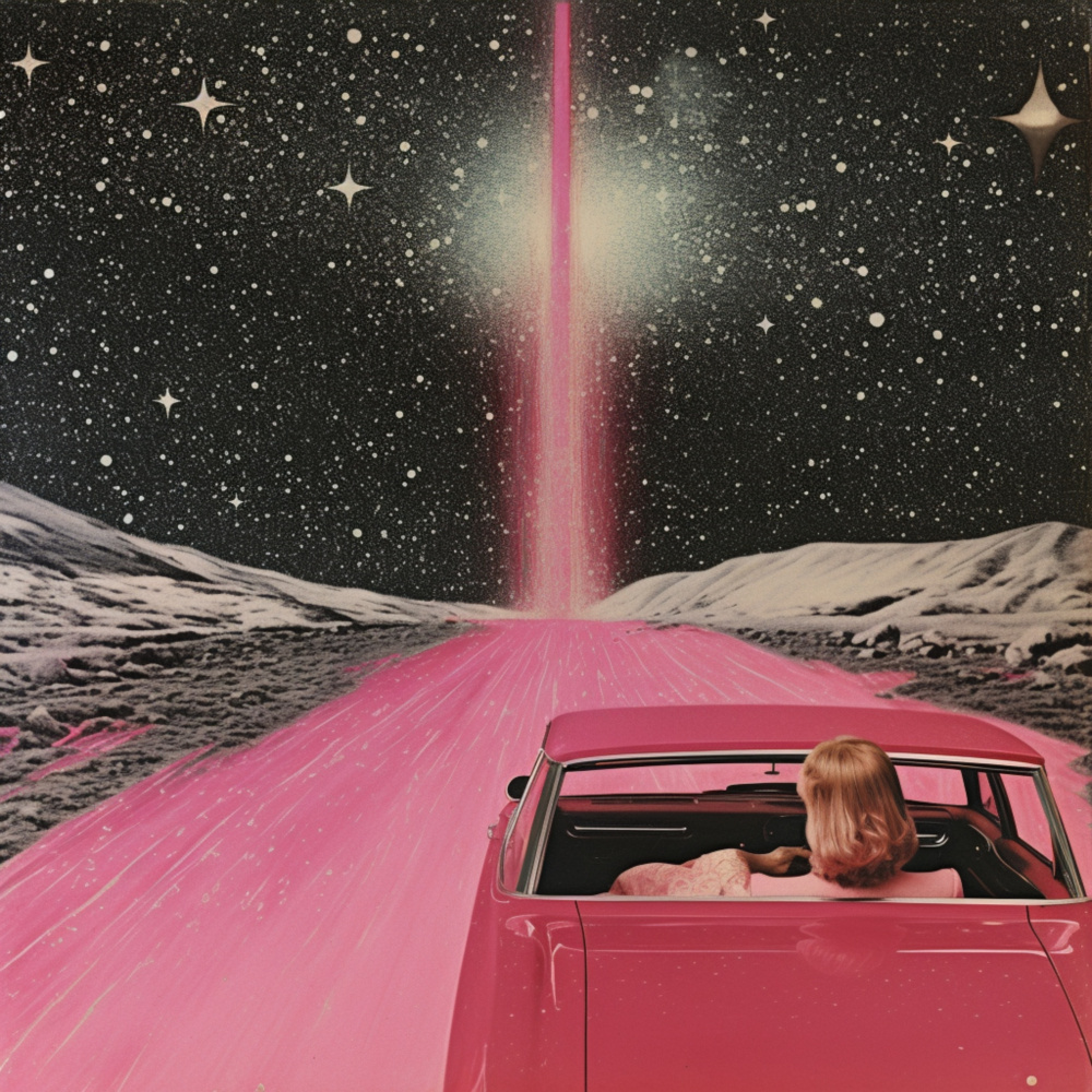 Pink Vintage Car in Space 3 von Samantha Hearn