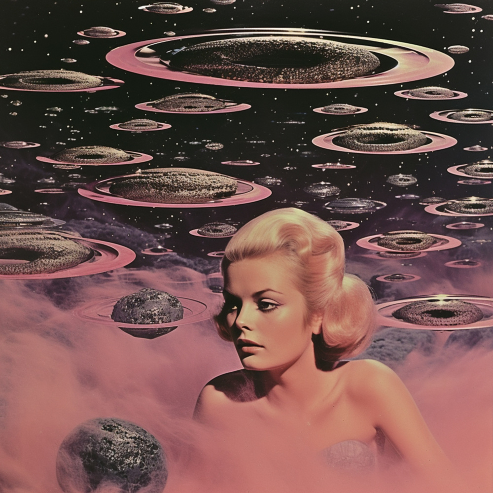 Pink Space Babe Collage Art von Samantha Hearn