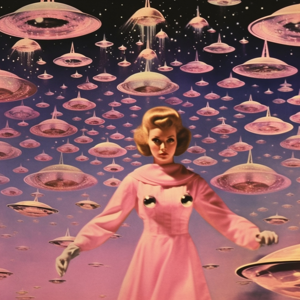 Pink UFO Fever Dream Collage Art von Samantha Hearn