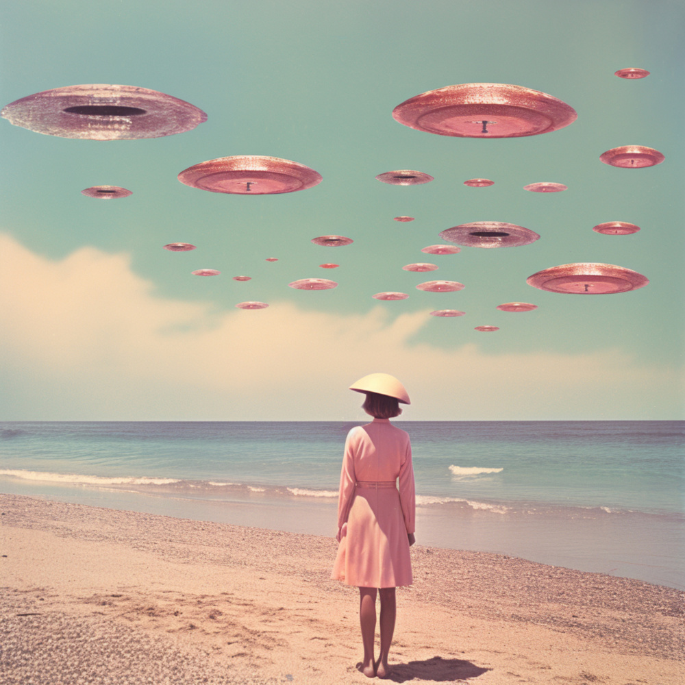 Space Beach Collage Art von Samantha Hearn