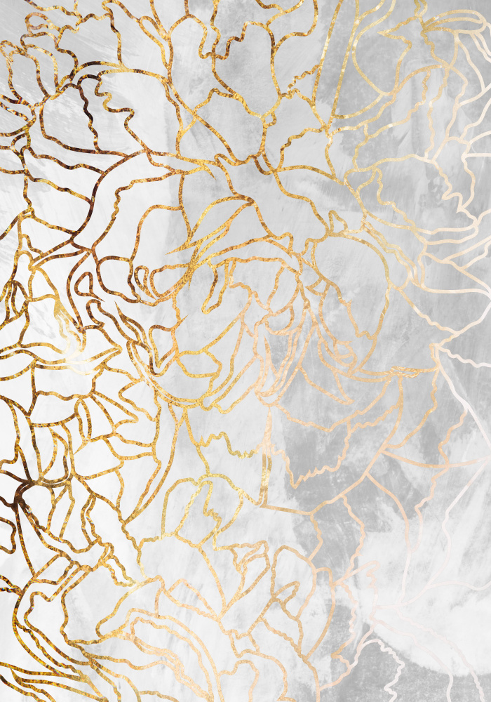 Abstract gold peonies line art concrete von Sarah Manovski