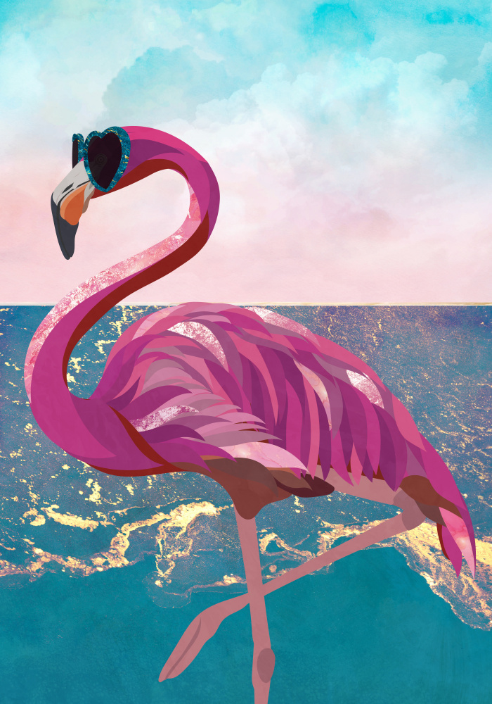 Flamingo goes to the beach von Sarah Manovski