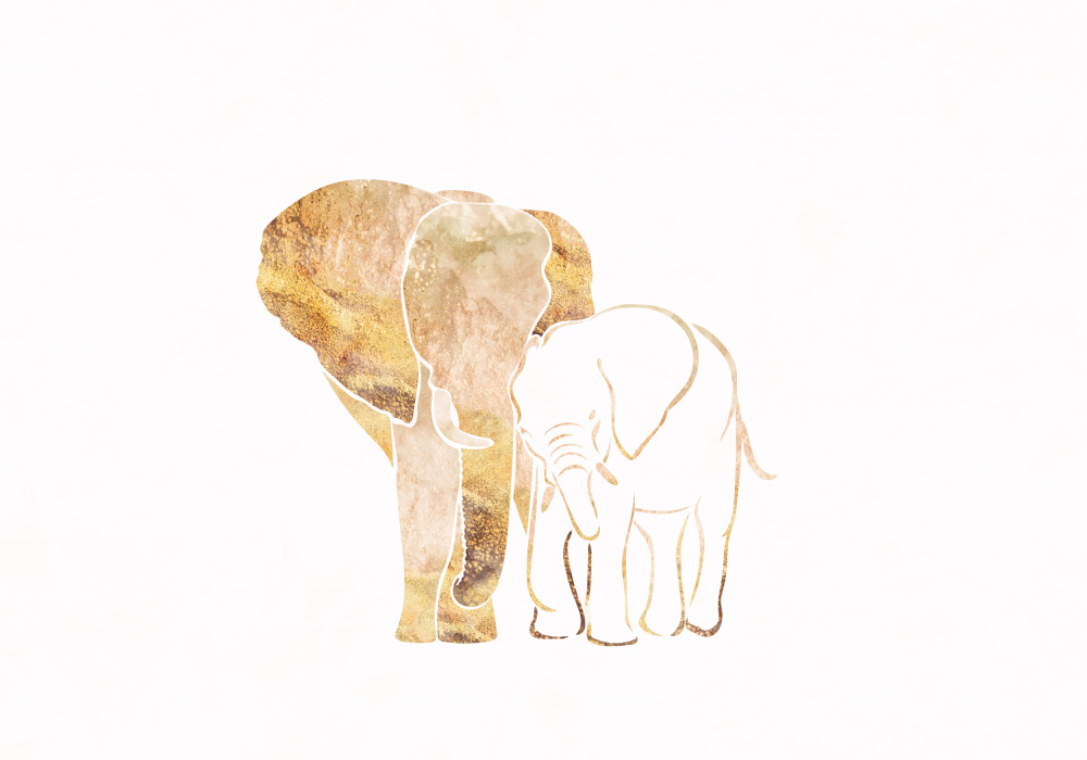 Gold Elephant Line art Silhouettes 1 von Sarah Manovski