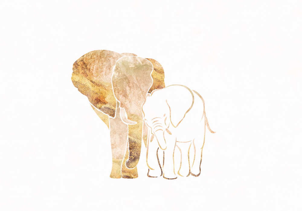 Gold Elephant Line art Silhouettes 4 von Sarah Manovski