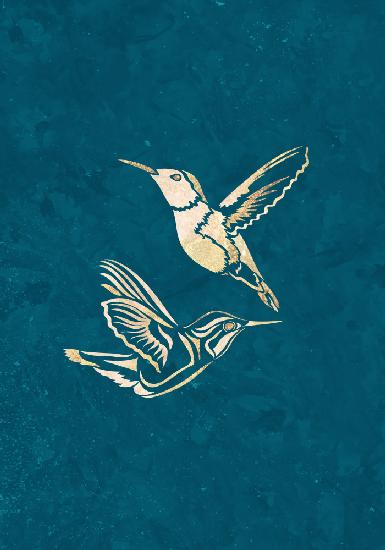 Gold Hummingbird Line art Silhouettes 1