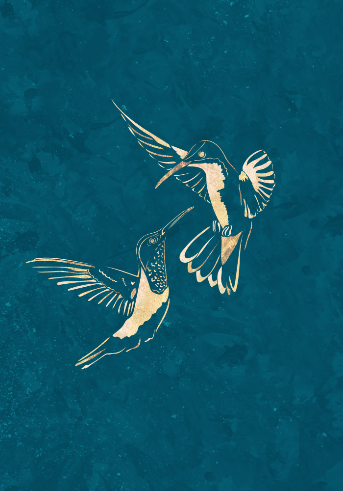 Gold Hummingbird Line art Silhouettes 3 von Sarah Manovski