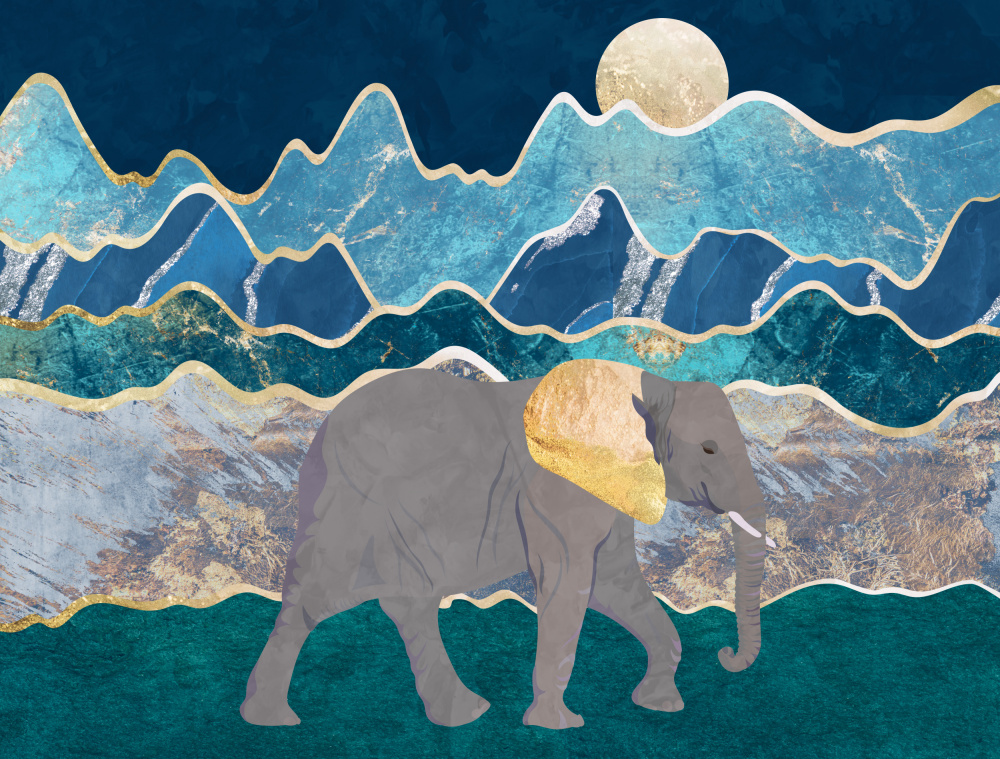 Landscape elephant moonlit mountains von Sarah Manovski