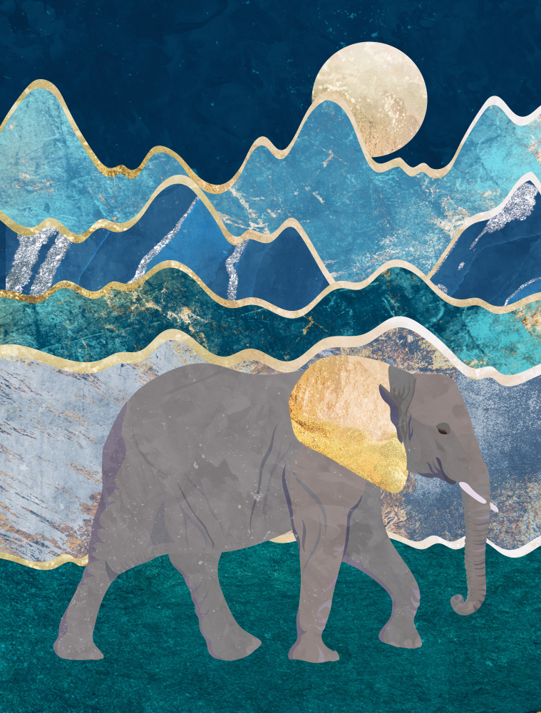 Metallic Elephant in the Moonlit Mountains von Sarah Manovski