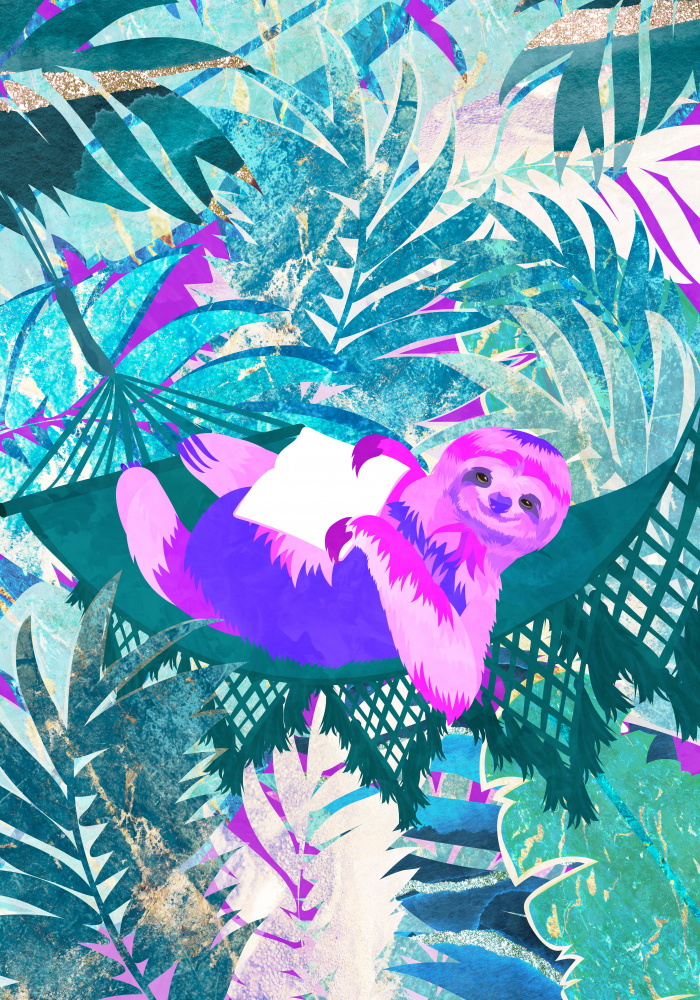 Pink and Green Neon Sloth in Hammock von Sarah Manovski