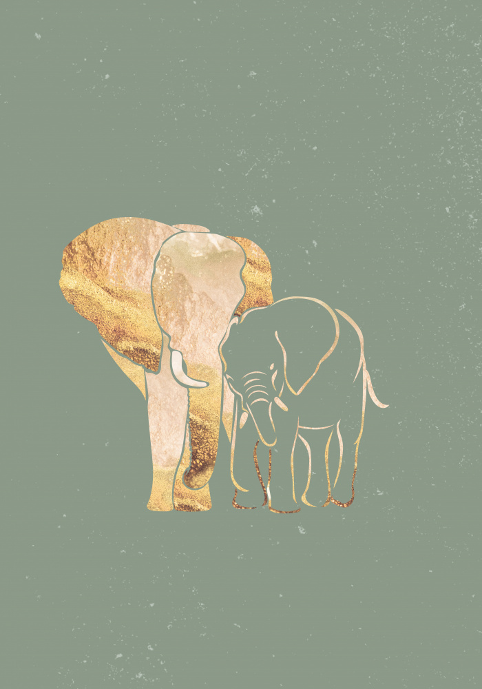 Sage Green Gold Elephants 1 von Sarah Manovski