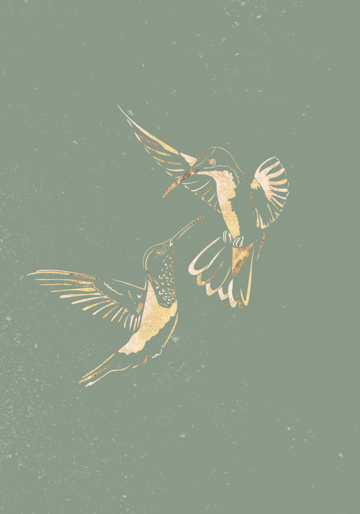 Sage Green Gold Hummingbirds von Sarah Manovski