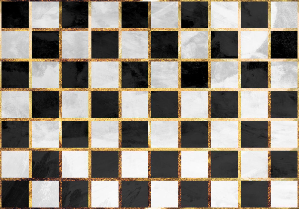 Checkerboard black gold white concrete von Sarah Manovski