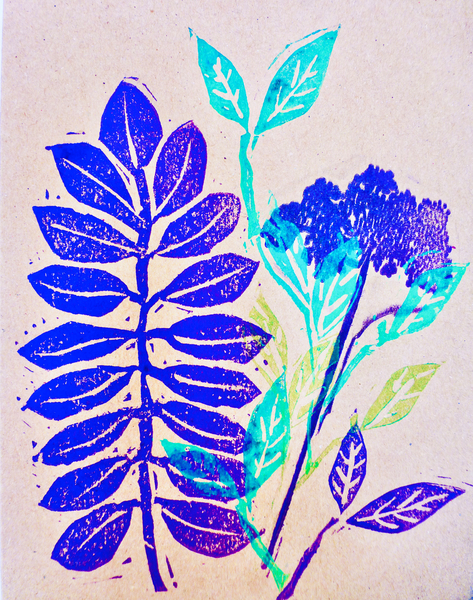 flora linocut von Sarah Thompson-Engels