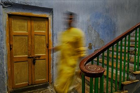 Man in stair case