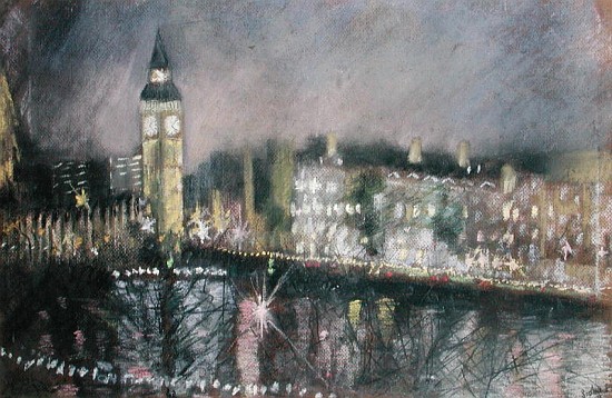 Big Ben, from the South Bank, 1995 (pastel on paper)  von Sophia  Elliot