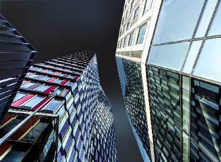 High-rise building with colourful facade