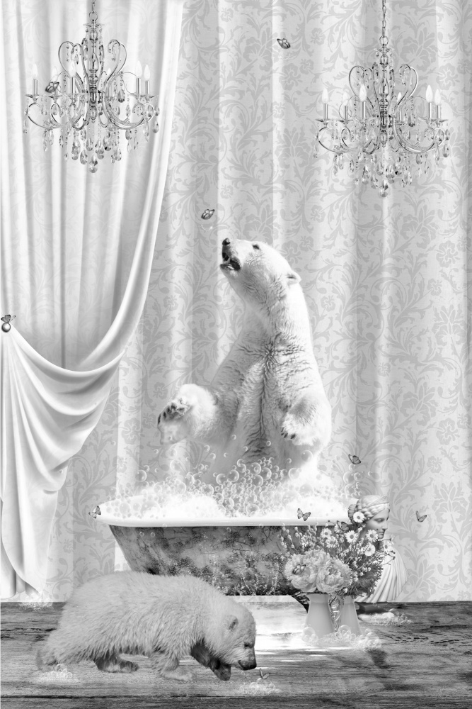 Polar Bears &amp; Bubbles Black &amp; White von Sue Skellern