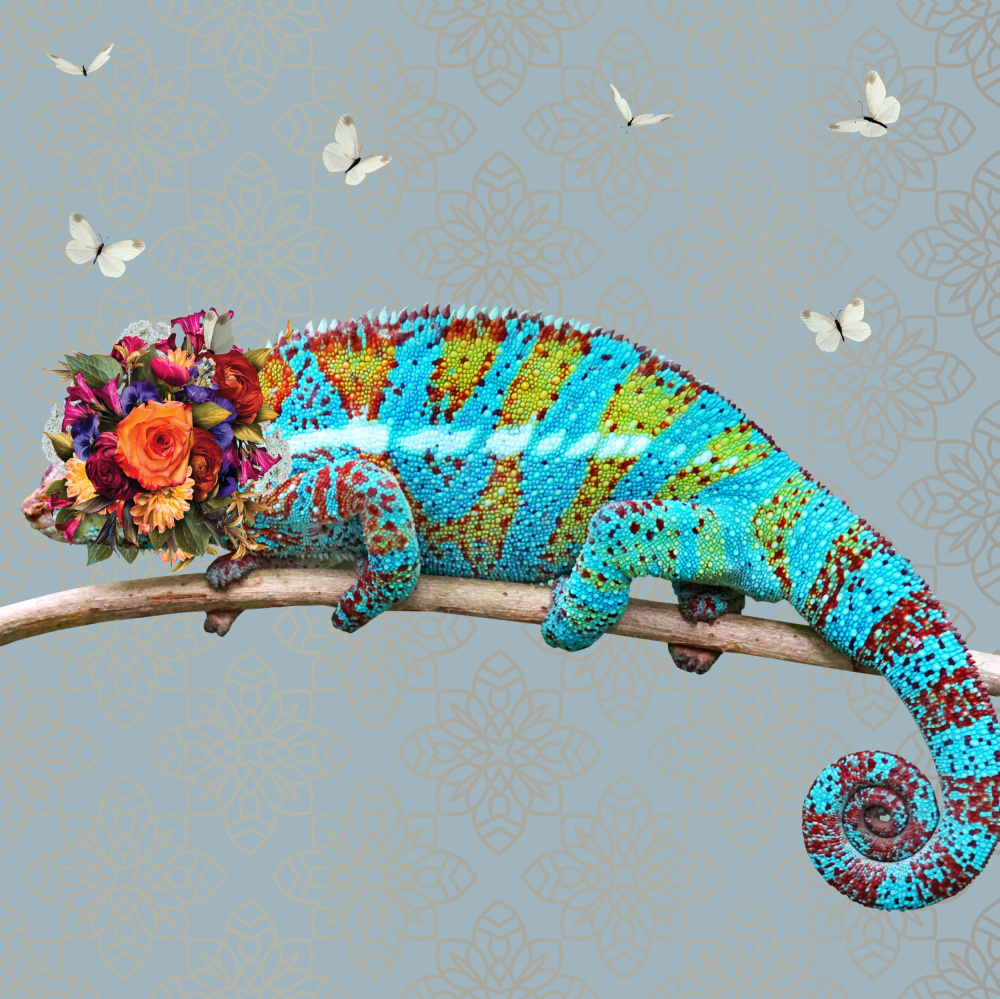 Spring Flower Bonnet On Chameleon von Sue Skellern