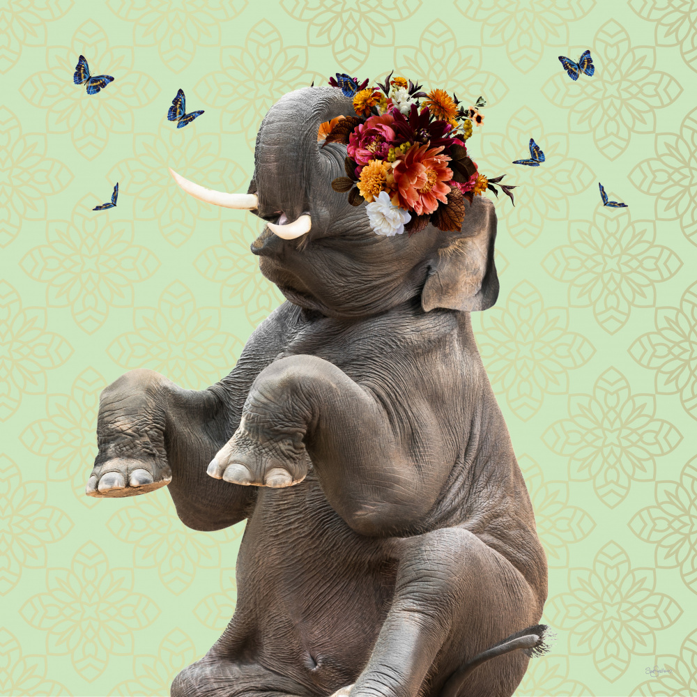 Spring Flower Bonnet On Elephant von Sue Skellern