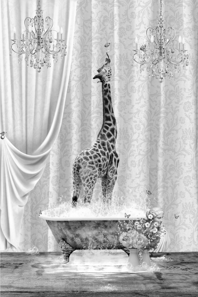 Giraffe &amp; Bubbles Black &amp; White von Sue Skellern