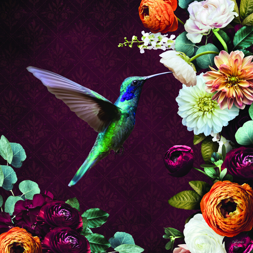 Hummingbird &amp; Flowers von Sue Skellern