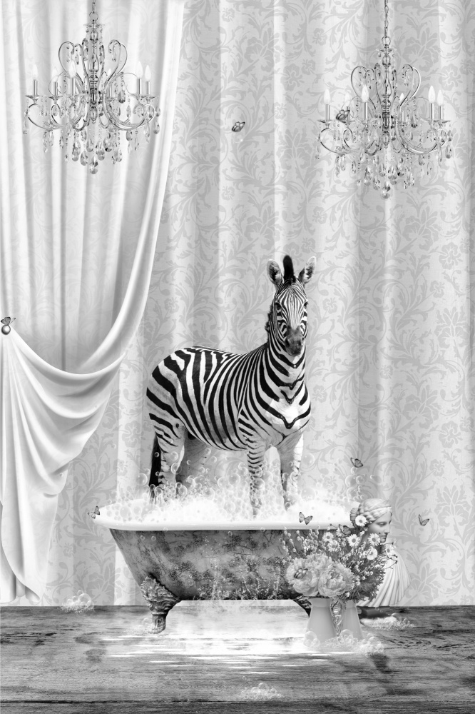 Zebra &amp; Bubbles Black &amp; White von Sue Skellern