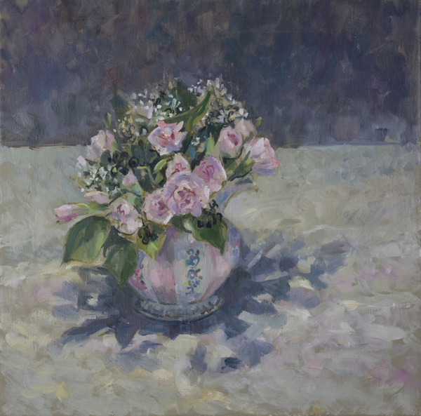 Pinks in stripey jug von Sue Wales