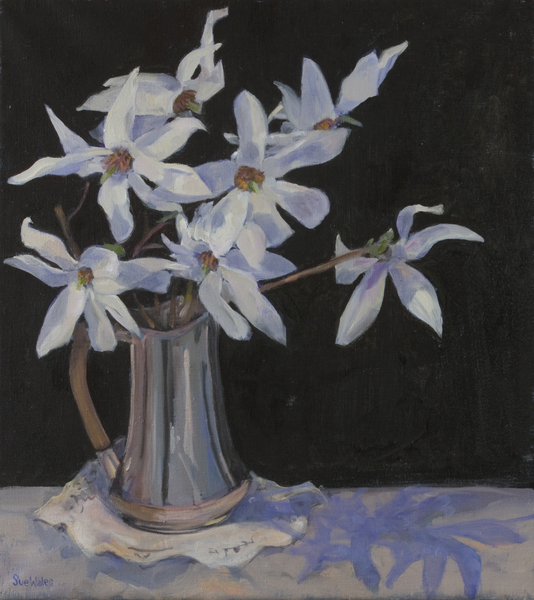 White Magnolias in Silver Jug von Sue Wales