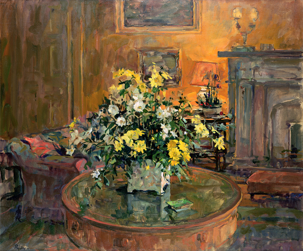 Drum Table with Yellow Flowers von Susan  Ryder