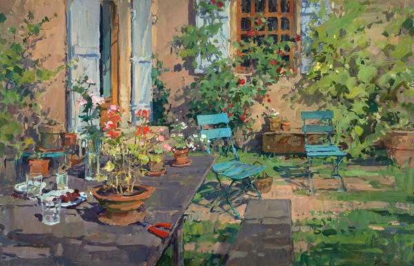 Terrace with Green Chairs, Burgundy von Susan  Ryder