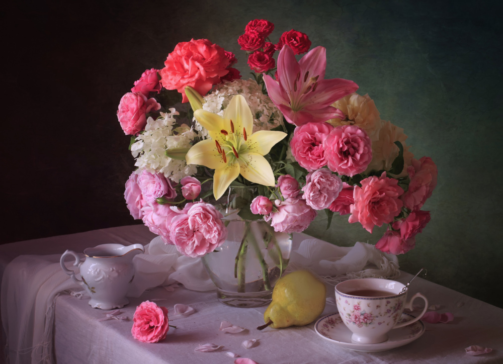 Summer still life with flowers and fruits von Tatyana Skorokhod