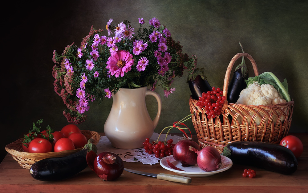 Still life with a bouquet and vegetables von Tatyana Skorokhod