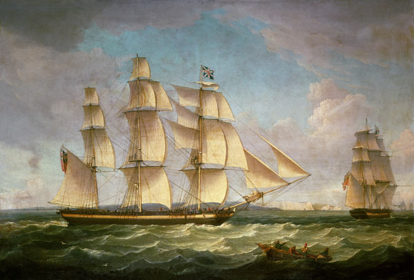 Merchantmen in a stiff breeze off the cliffs of Dover von Thomas Whitcombe