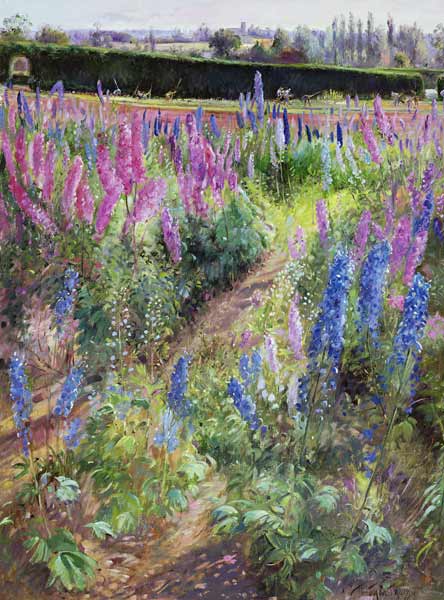 Delphiniums and Hoers, 1991  von Timothy  Easton