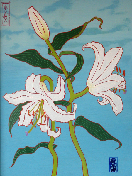 white lily on a blue background von Timothy Nathan Joel